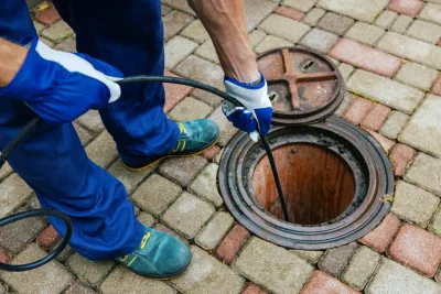 Plumber cleaning an outdoor sewer drain in Daytona Beach