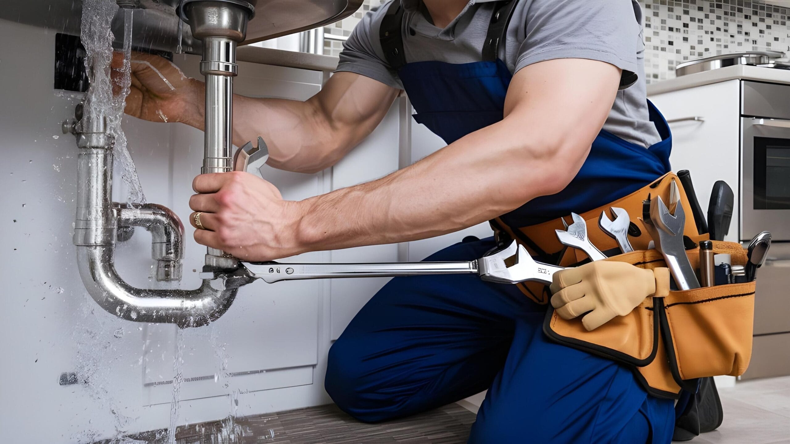 Plumber tightening a residential plumbing pipe in Daytona Beach